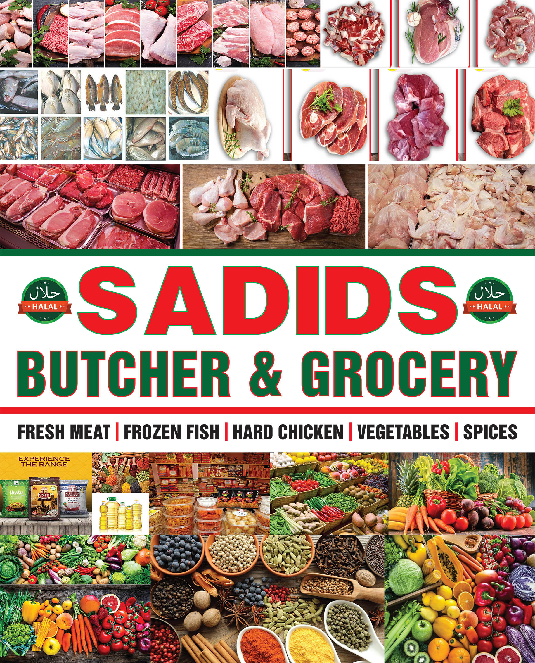 SADID'S Butcher and Grocery main poster with halal branding